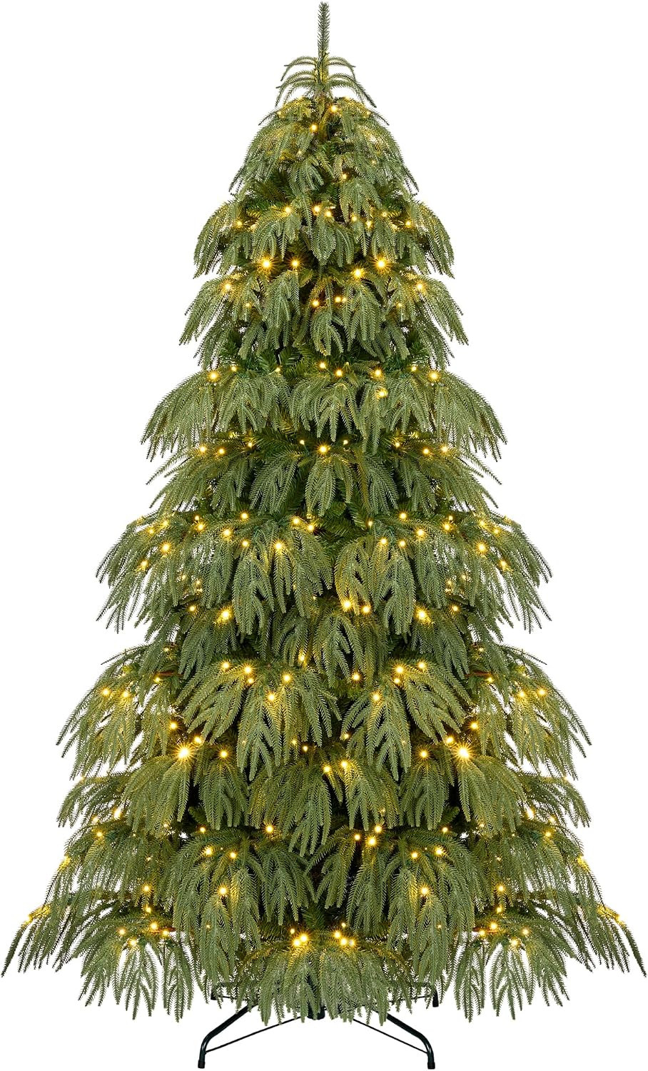 Best Choice Products 7.5Ft Pre-Lit Artificial Norfolk Pine Christmas Tree, Downswept Noble Holiday Décor w/ 4,770 Branch Tips, Lighted 2-in-1 White & Multicolor 400 LED Lights, Cordless Connection | Amazon (US)