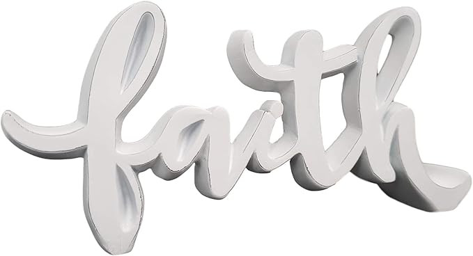 Birch & Bliss \u2013 Faith \u2013 Small Distressed White Tabletop Script Word Decor (6.75in x 3in... | Amazon (US)