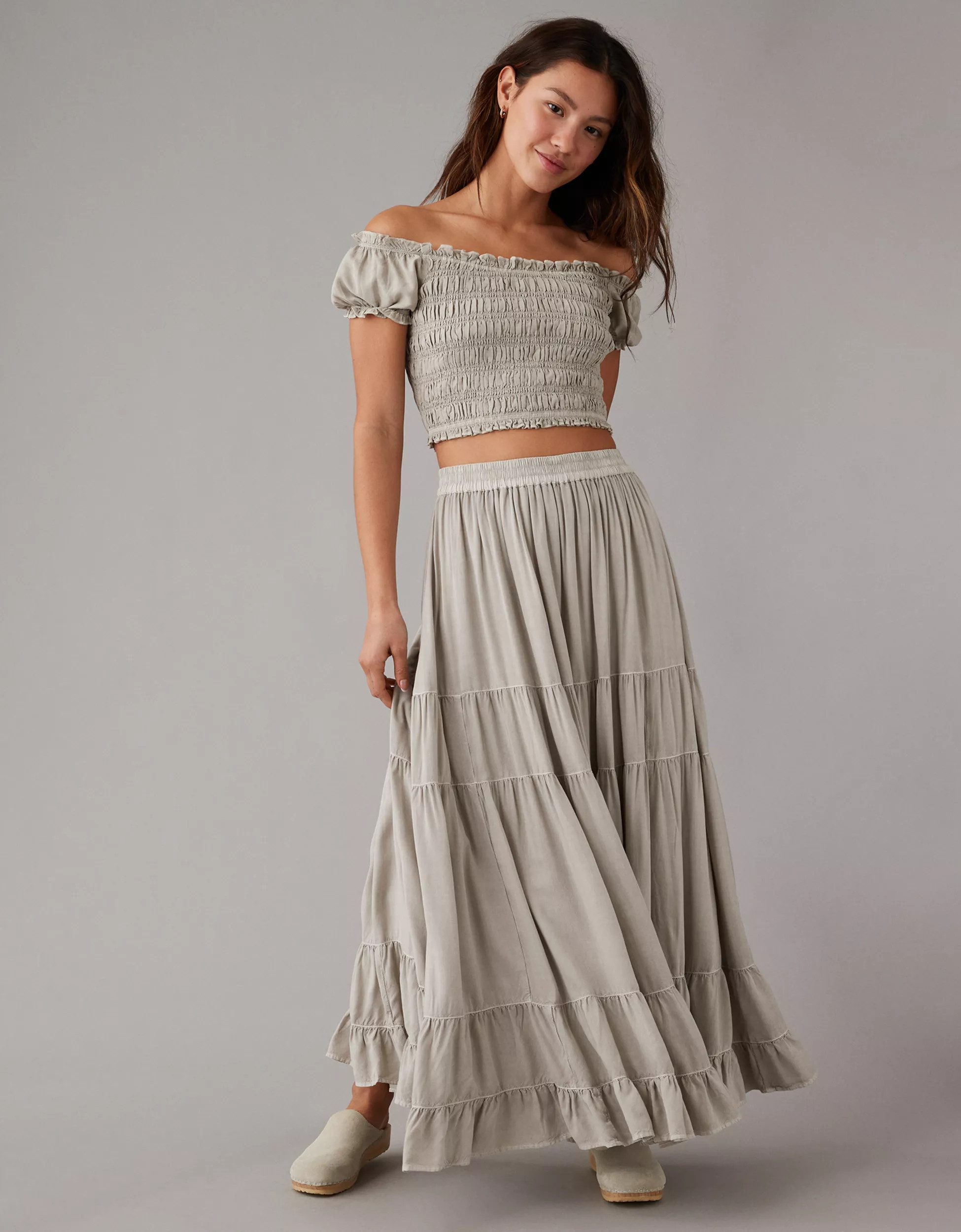 AE High-Waisted Tiered Maxi Skirt | American Eagle Outfitters (US & CA)