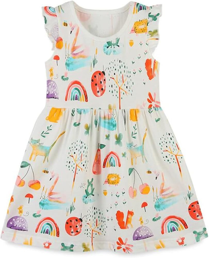 Little Girls Cotton Dresses Flutter Short Sleeve Summer Dress for 2-7 Years Old | Amazon (US)