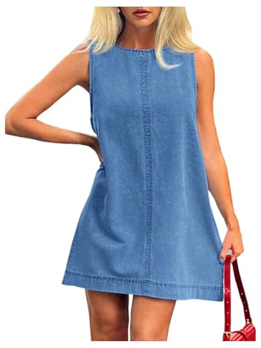 Milumia Women's Crew Neck Sleeveless Jean Denim Mini Dress Concert Outfits | Amazon (US)