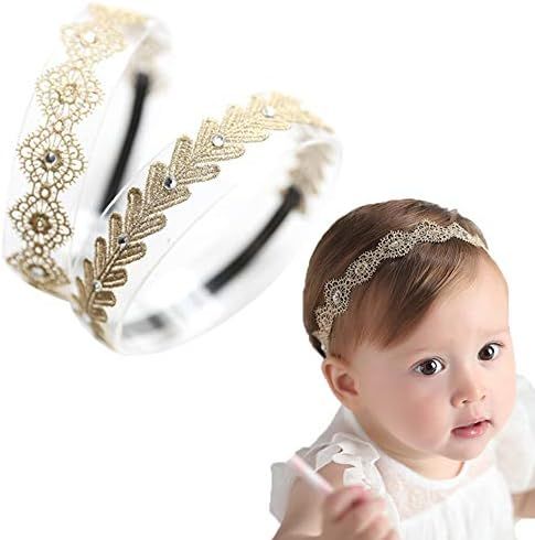 Baby Toddler Elastic Chiffon Flower Headbands Princess Girls Hand Sewing Beads Flower Lace Headwe... | Amazon (US)