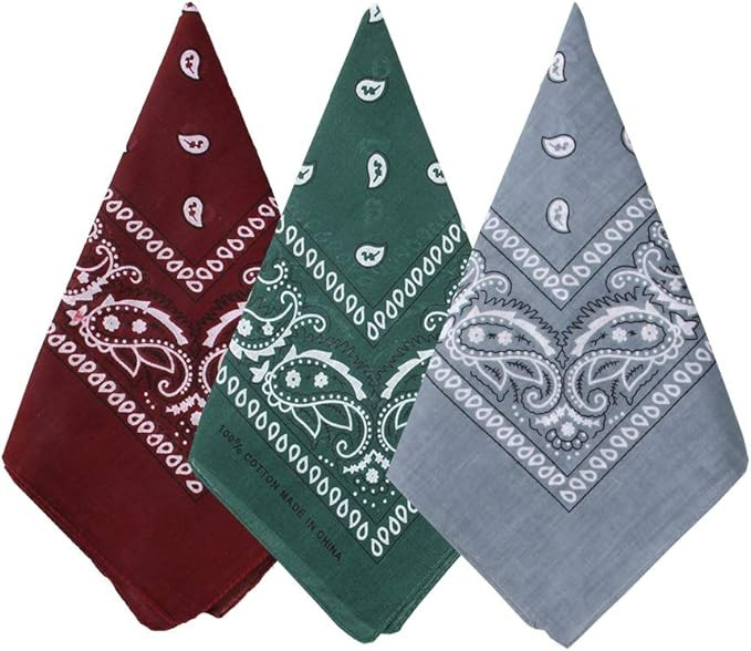 3 Pack 100% Cotton Paisley Pattern Bandanas Face Mask Square Scarf Headwear | Amazon (US)