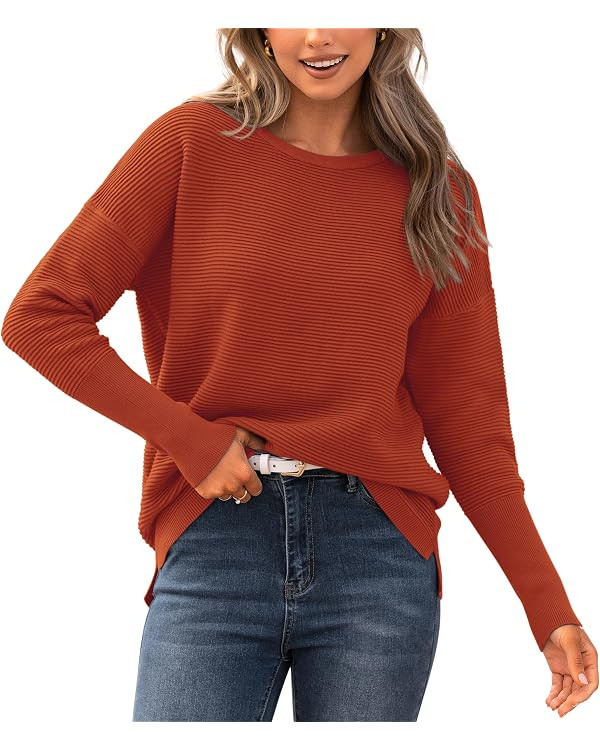 BTFBM Fall Sweaters for Women 2025 Casual Long Sleeve Sweater Striped Loose Fit Pullover Tops | Amazon (US)