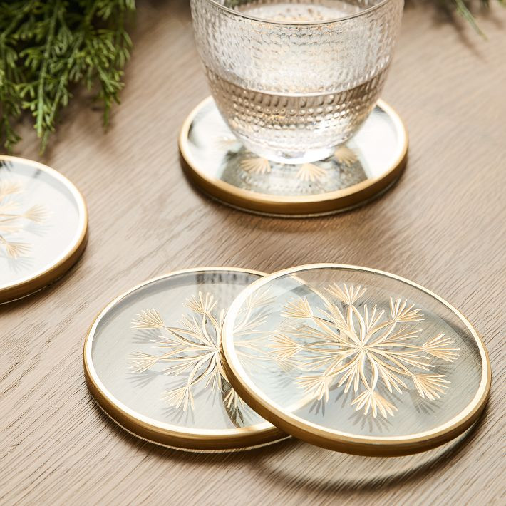 Etched Glass Snowflake Coaster Sets | West Elm (US)