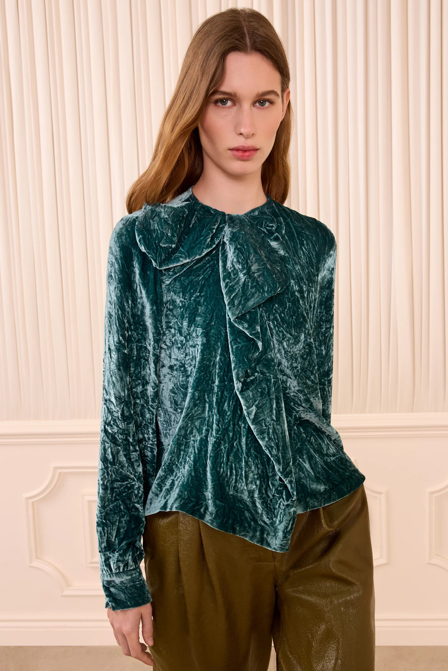 Vesa Long Sleeve Velvet Bow Blouse - Jadeite | Ulla Johnson