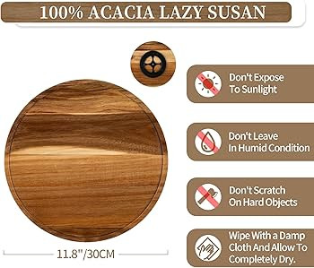 Hanobe Round Wood Lazy Susan: Acacia Wooden Turntable Decorative Coffee Table Tray Centerpiece De... | Amazon (US)