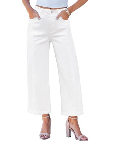 GRAPENT White Jeans Women White Jeans Women High Waisted Wide Legged Jeans for Women Distressed Jeans for Women High Waisted Cropped Jeans for Women Trendy Jeans Cream White Size X-Small US Size 0-2 | Amazon (US)