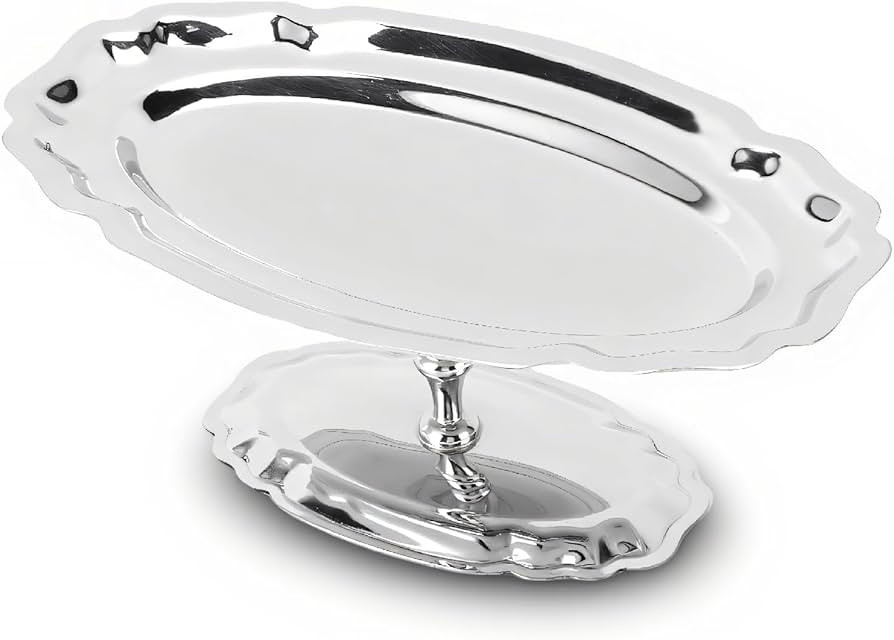 Footed Dessert Serving Tray 304 Stainless Steel Elegant Oval Display Platter for Fruit, Salad, Ic... | Amazon (UK)