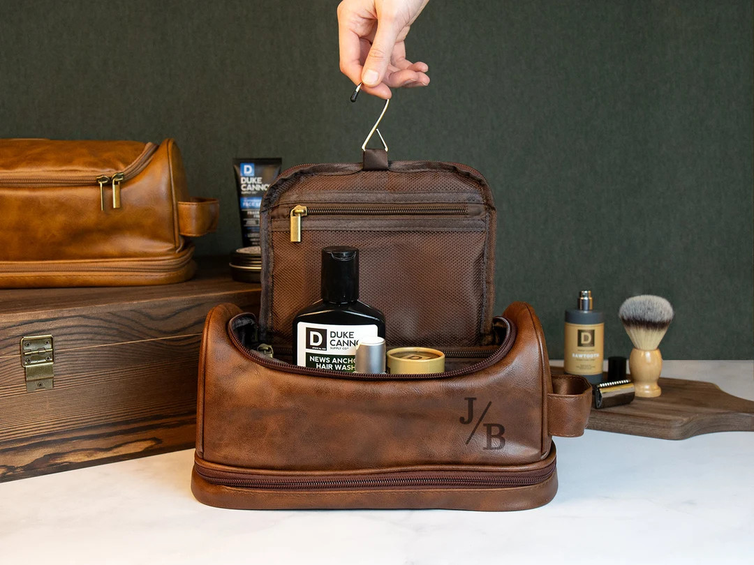 Personalized Travel Bag for Men, Dopp Kits Personalized, Faux Leather Hanging Toiletry Bag, Custo... | Etsy (US)