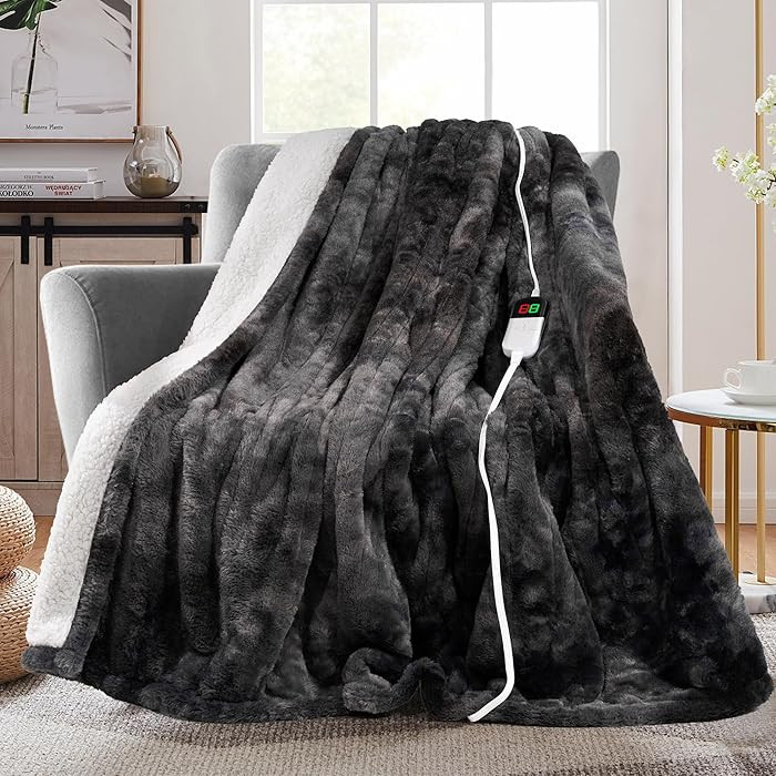 MAXEVE Electric Heated Throw Faux Rabbit Fur Blanket with 8 Heating Levels & 8 Hours Auto Off, Fa... | Amazon (US)