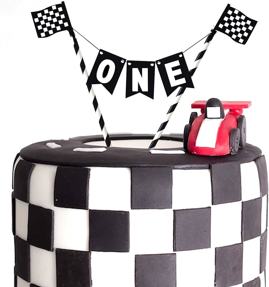 Race Flag Cake Topper - Race Car First Birthday Party Decorations ,Racing Themed Birthday. Fast O... | Amazon (US)