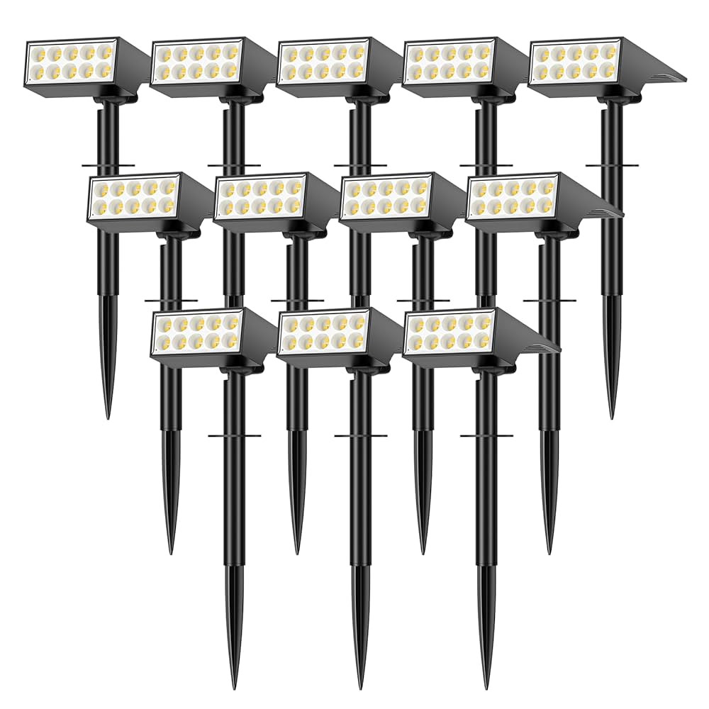 Solar Lights Outdoor Waterproof IP65, [12 Pack/4 Modes] Spot Solar Light for Outside, Dusk to Daw... | Amazon (US)