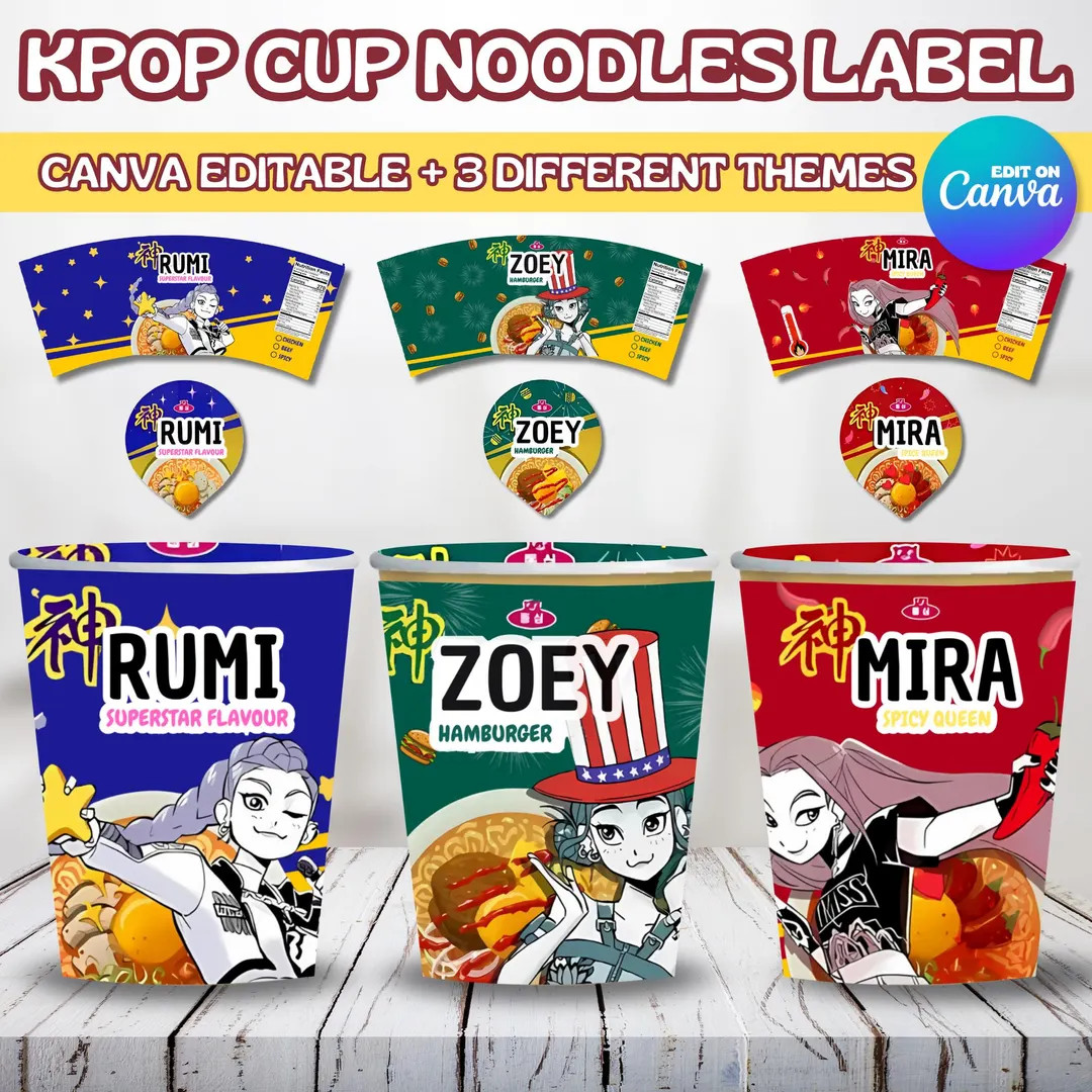 Kpop Demon Hunters, Cup Noodle Labels Ramyeon, Cosplay Party Huntrix Ramen, Rumi Mira Zoey, Kpop ... | Etsy (US)