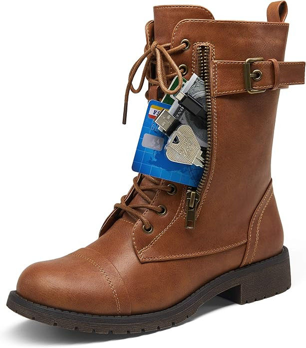 Vepose Women's 28 Mid Calf Boots Military Combat Boot with Card Knife Wallet Pocket | Amazon (US)