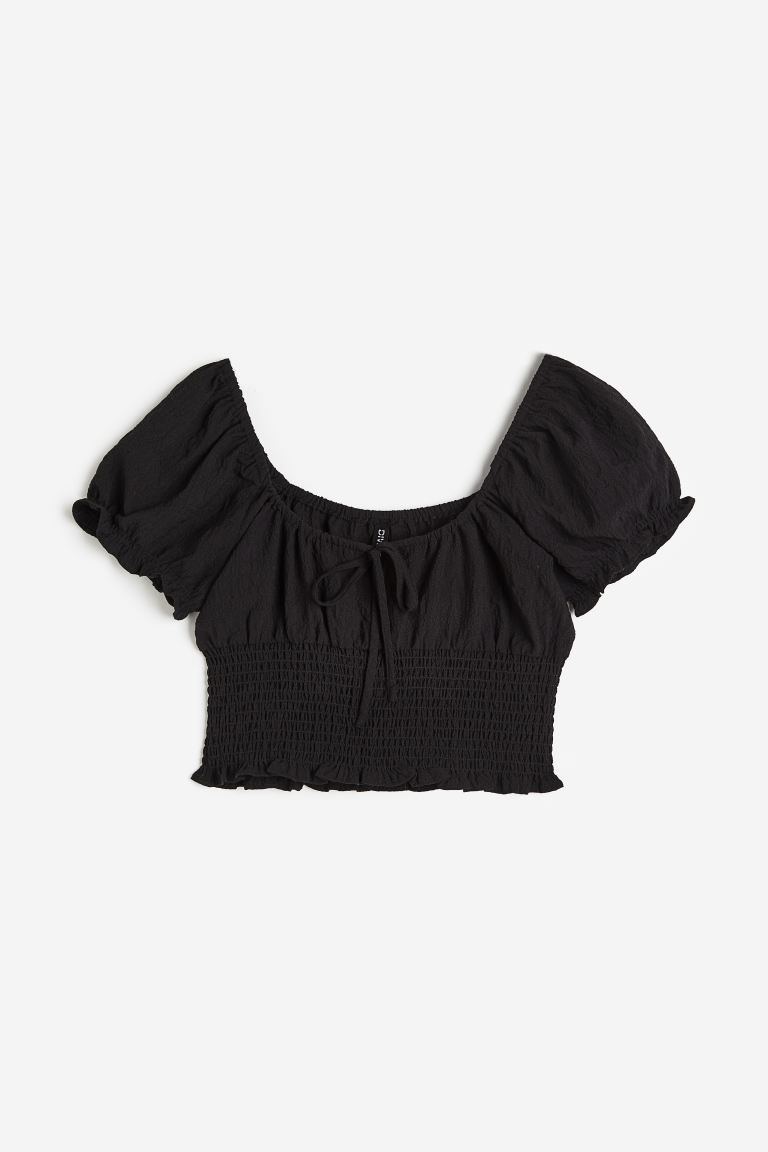Puff-sleeved Smocked Blouse - Black - Ladies | H&M US | H&M (US + CA)