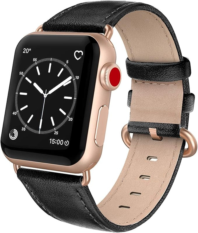 SWEES Leather Band Compatible for iWatch 38mm 40mm, Genuine Leather Replacement Strap Rose Gold B... | Amazon (US)