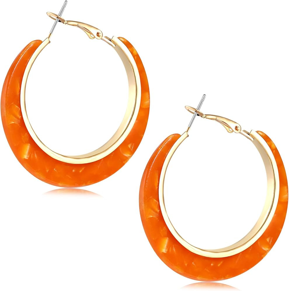 Acrylic Hoop Earrings for Women Resin Floral Earring Spring Summer Earrings Beach Jewelry Stateme... | Amazon (US)