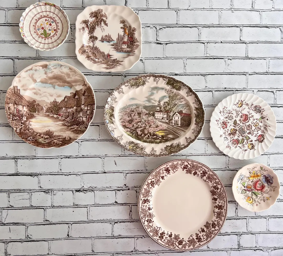 Mismatched Floral Transferware Plates- Set of 7 Vintage Wall Decor - Etsy | Etsy (US)