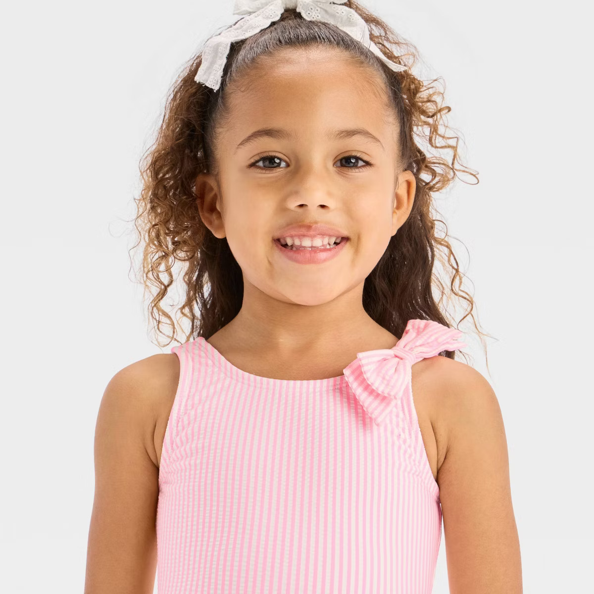 Toddler Girls' Seersucker Striped One Piece Swimsuit With Bow- Cat & Jack™ Pink | Target