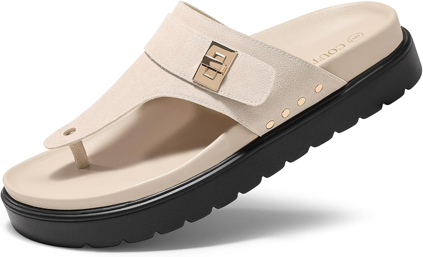 Coutgo Womens Platform Thong Sandals T-Strap Slip On Slides Summer Flats Beach Flip Flops | Amazon (US)