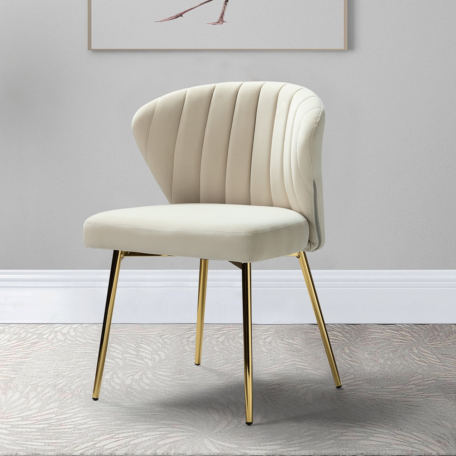 14 Karat Home Luna Velvet Side Chair for Bedroom or Living Room in Tan | Walmart (US)