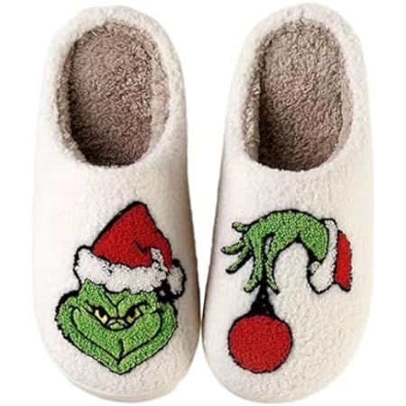 Qubuwalk Cute Cartoon Christmas Slippers Santa Reindeer Slippers Soft Plush Fuzzy Slippers Warm Cozy | Amazon (US)