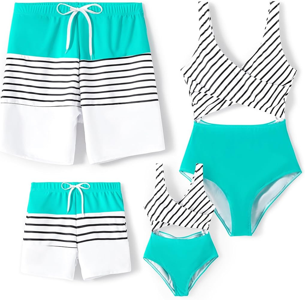 PATPAT Family Matching Swimsuits Swimwear Set for Couples Newest Mommy and Me Striped Spliced Bat... | Amazon (US)