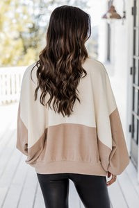 Love Me Or Not Beige And Cream Colorblock Quarter Zip Pullover | Pink Lily