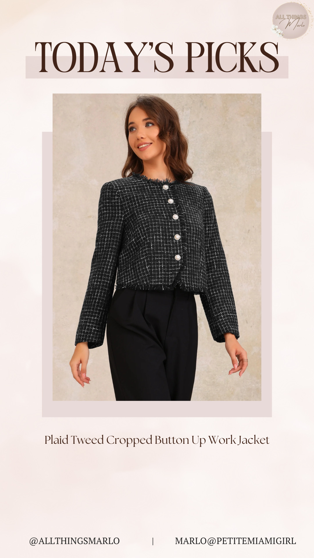 Plaid Tweed Cropped Button Up Work Jacket 

 #LTKSeasonal #LTKOver40 #LTKPetite