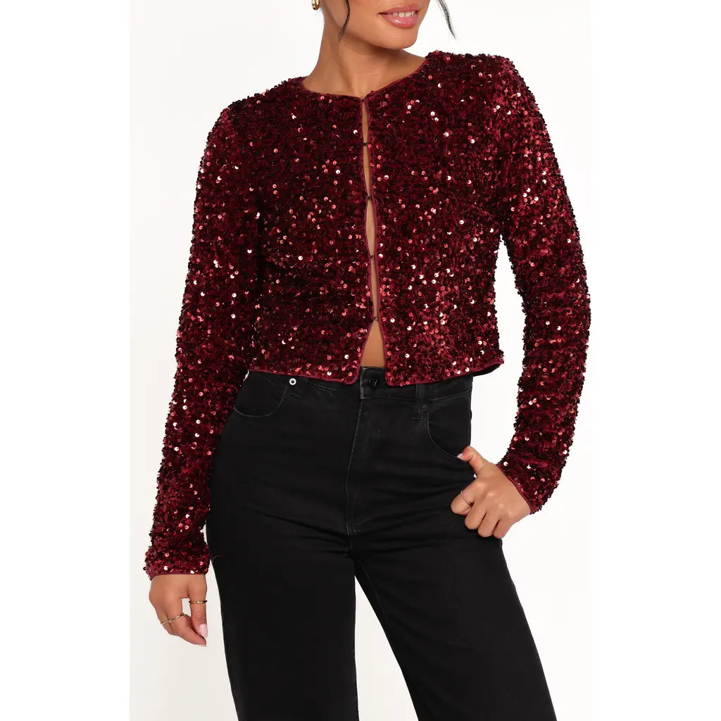 Petal & Pup Scarlette Sequin Crop Jacket in Burgundy Sequin at Nordstrom, Size Small | Nordstrom