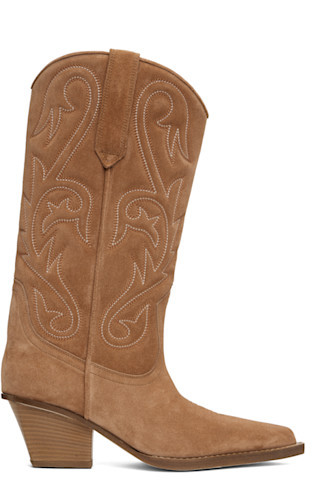 Tan Jacinta Embroidered 60 Boots | SSENSE