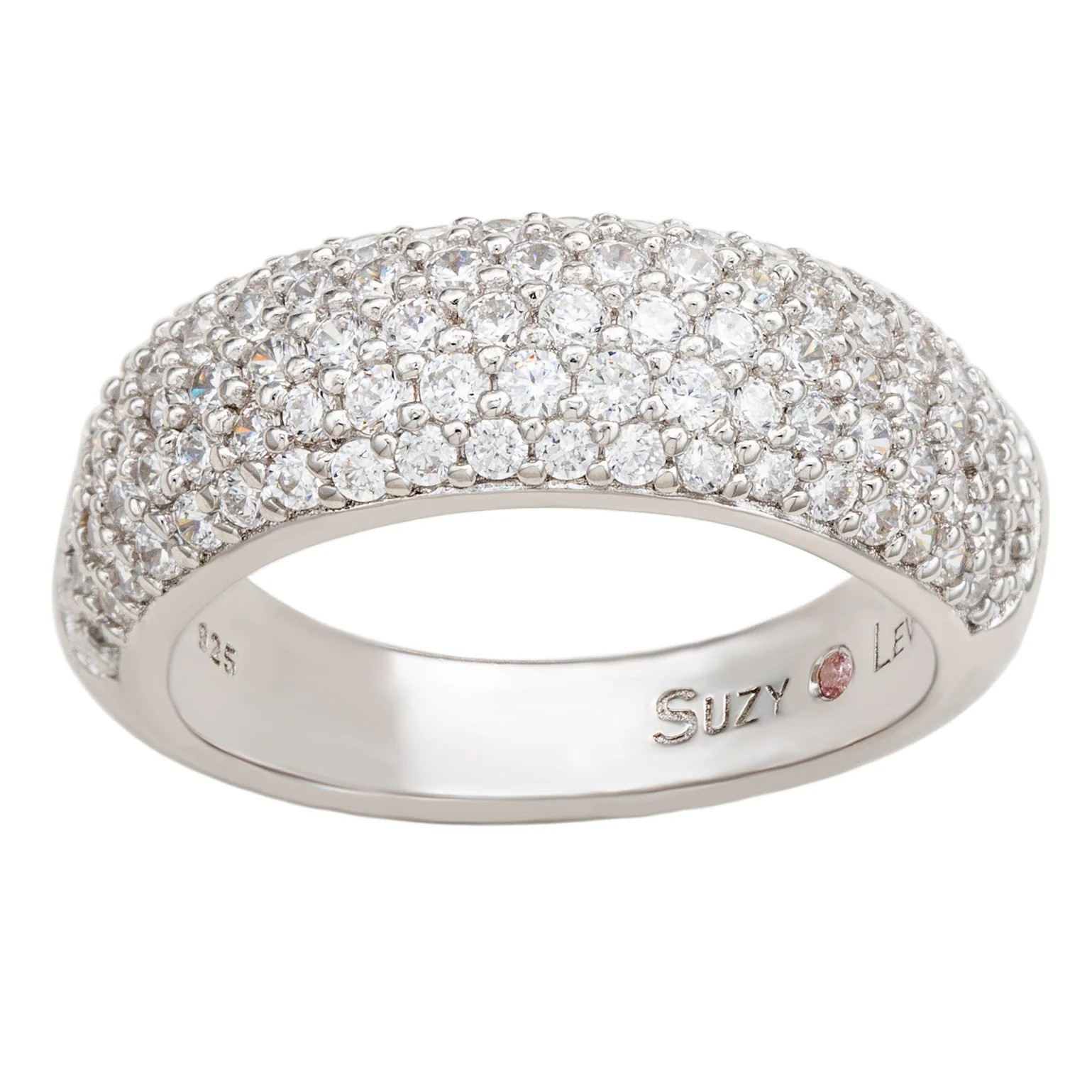Suzy Levian White Sterling Silver White Cubic Zirconia Thick Pave Band | SUZY LEVIAN