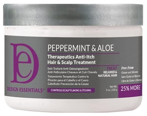 Design Essentials Peppermint & Aloe Therapeutics Anti-Itch Hair + Scalp Treatment Dandruff Hairgrooming, 5 Fl Oz., White | Amazon (US)