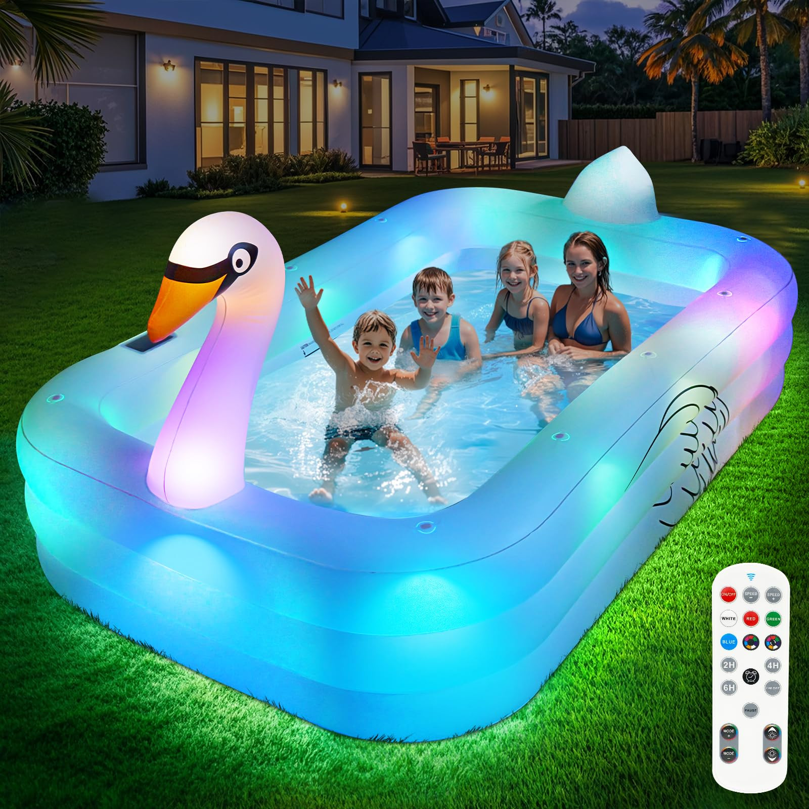 Inflatable Pool with Lights,Solar Swan Inflatable Swimming Pool for Kids,Adults,Large Inflatable ... | Amazon (US)