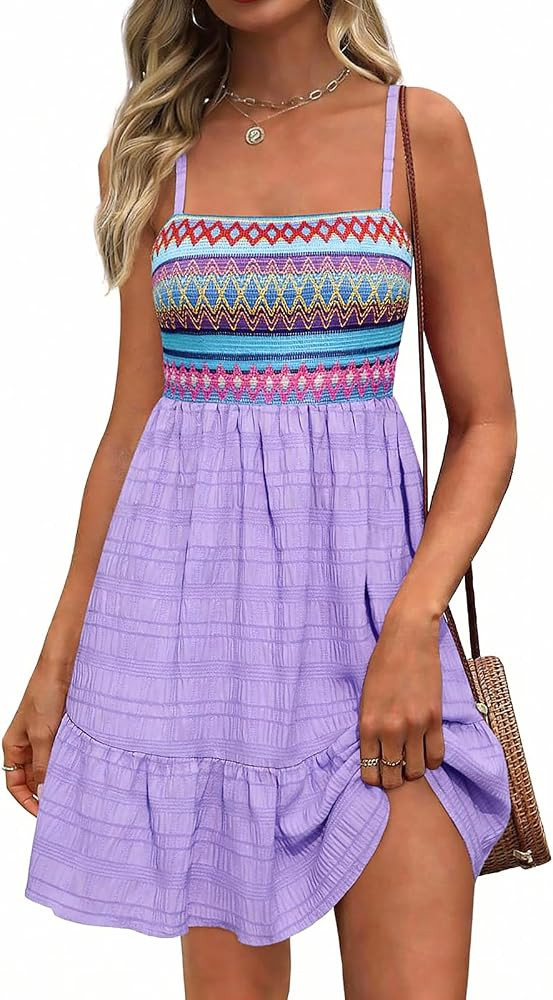 PRETTYGARDEN Womens Summer Dresses 2026 Paisley Spaghetti Strap Sleeveless Smocked A Line Boho Mi... | Amazon (US)