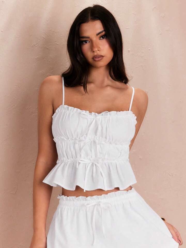 SHEIN BAE Women's Sleeveless Ruffled Cami Top, Sexy Elegant Bow Decorated Slim Fit Camisole For S... | SHEIN