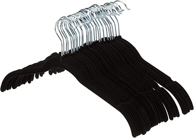 Amazon Basics Slim, Velvet, Non-Slip Shirt Clothes Hangers, Black/Silver - Pack of 30 | Amazon (US)