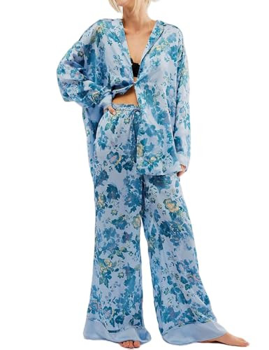 Arssm Satin Pajama Set for Women Silk Pajamas Set 2 Piece Floral Pj Set Long Sleeve Button Down P... | Amazon (US)