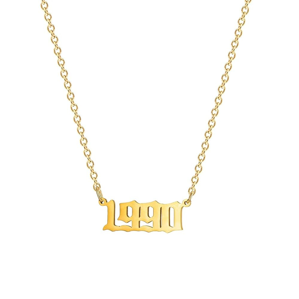 Birthday Year Necklace, 18K Gold Plated Stainless Steel Birth Year Number Pendant Necklace Memora... | Amazon (US)