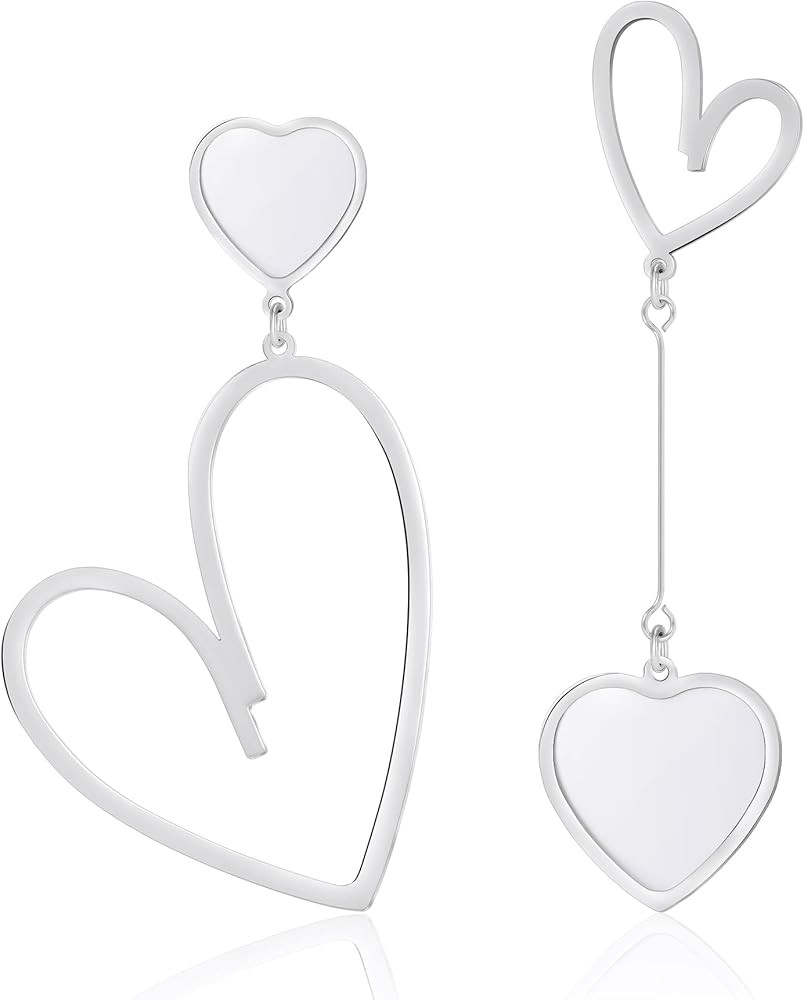 Linawe Titanium Stainless Steel Heart Dangle Earrings for Women - Trendy, Gold/Silver/Rose Gold B... | Amazon (US)