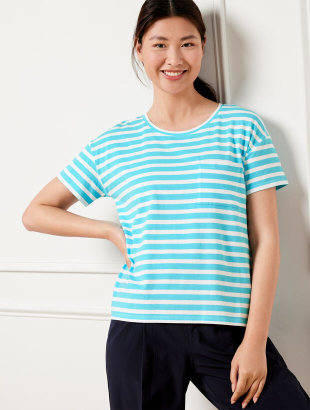 Supersoft Jersey Patch Pocket Tee - Pucker Stripe | Talbots