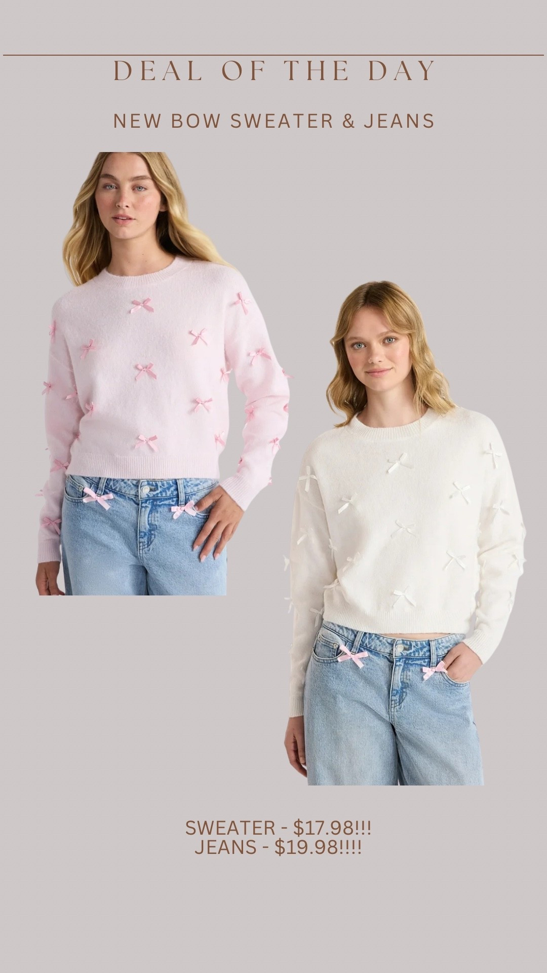 Brand new loveshackfancy inspired bow sweater & bow jeans! Both under $20 🤯

#LTKHoliday #LTKSeasonal #LTKStyleTip