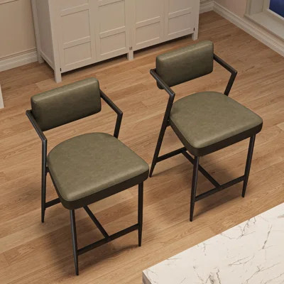 Bar Stools Set of 2, Upholstered Counter Height Bar Stools with Thick Cushion & Thickened Metal Legs, Tall Bar Chairs w/ Backrest and Footrest, for Is | Wayfair North America