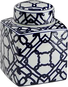 Creative Co-Op Decorative Ceramic Ginger Jar with Lid, Blue and White Large | Amazon (US)