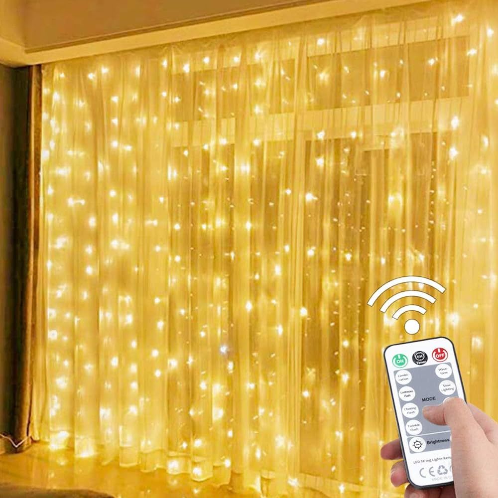 Amazon.com: SUWITU Fairy Curtain Lights for Bedroom 300 LED, Christmas String Lights USB Plug in ... | Amazon (US)