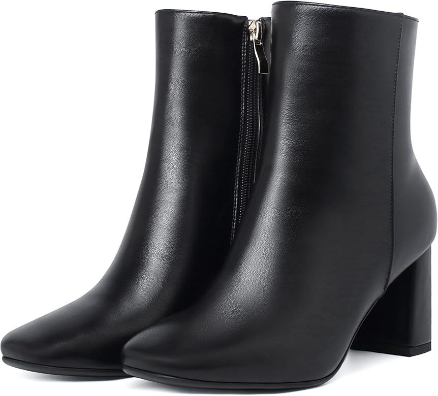 Womens Square Toe Chunky Block Heel Ankle Booties High Heeled Go Go Boots Side Zipper Ankle Boots | Amazon (US)