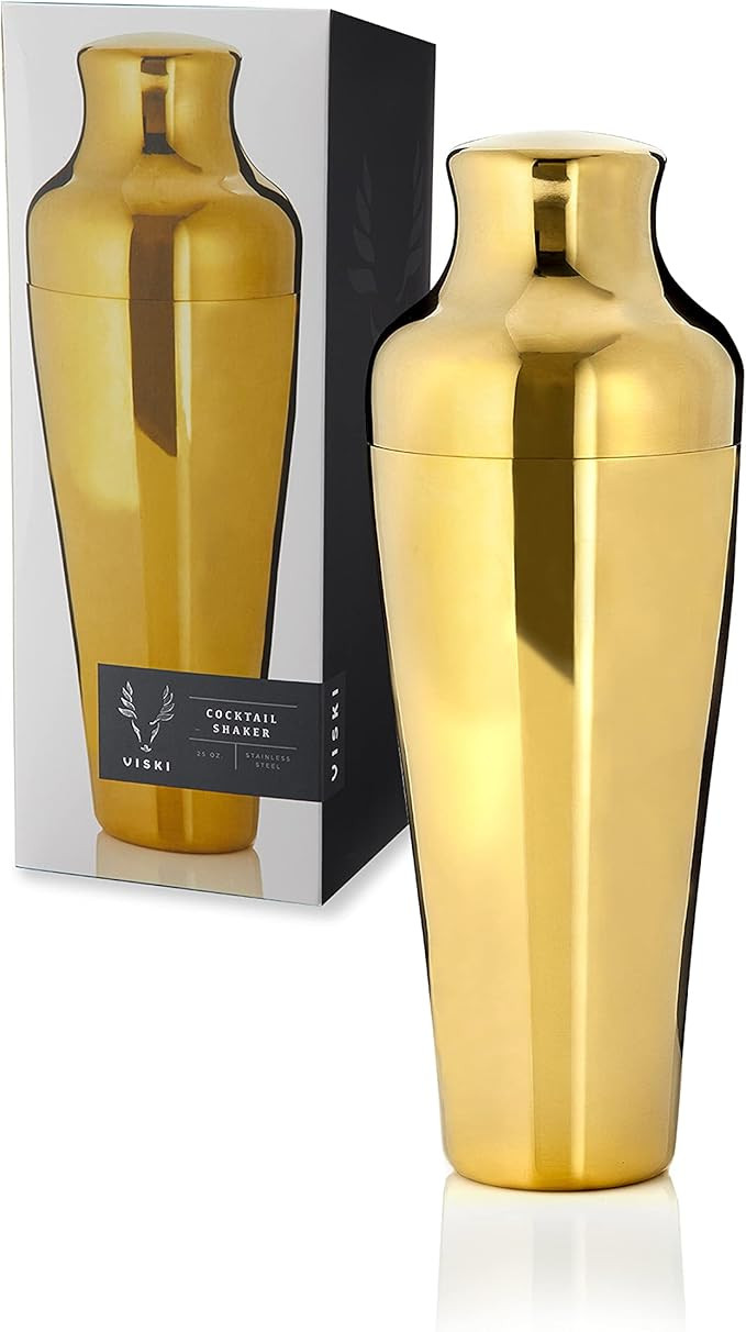 Viski Parisian Cocktail Shaker Set, 25 oz Gold Plated Stainless Steel Shaker | Amazon (US)