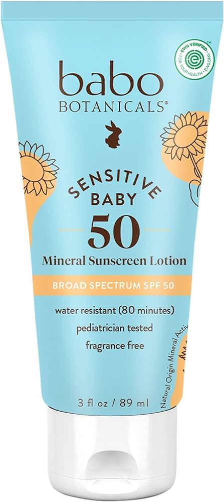 Babo Botanicals Sensitive Baby Mineral Sunscreen Lotion SPF50 - Natural Zinc Oxide - Face & Body ... | Amazon (US)