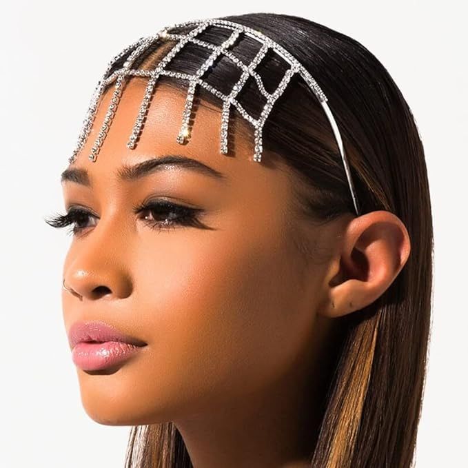 Rumtock Rhinestones Mesh Net Forehead Chain Gold Headband for Women Girls Exotic Halloween Jewelr... | Amazon (US)